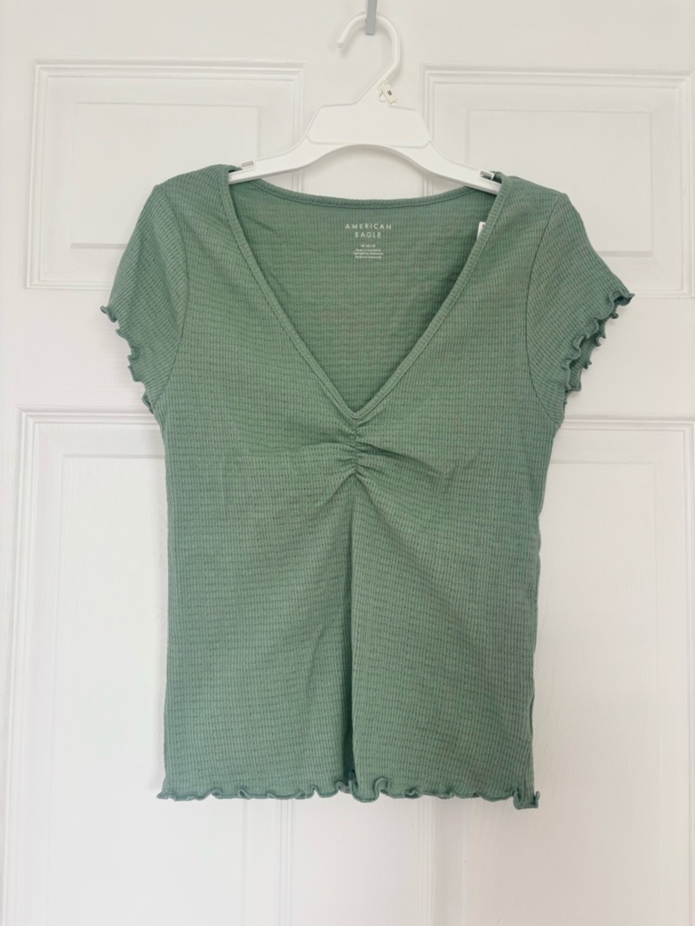 American Eagle Cinch Front Hey Baby Tee